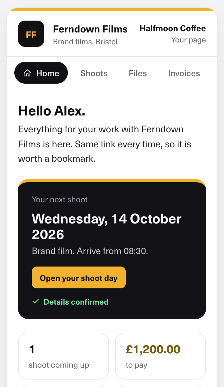 A client's page on their phone under the studio's name